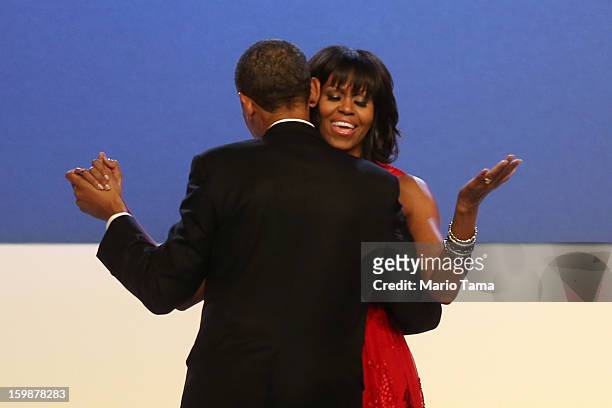 President Barack Obama and first lady Michelle Obama dance during the Public Inaugural Ball at the Walter E. Washington Convention Center on January...