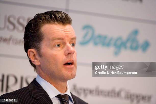 Henning Kreke, President and CEO of Douglas Holding AG attends the annual press conference at the Industry Club on January 22, 2013 in Duesseldorf,...