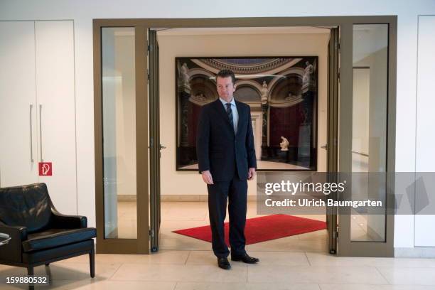 Henning Kreke, President and CEO of Douglas Holding AG poses before the annual press conference at the Industry Club on January 22, 2013 in...