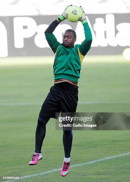 Itumeleng Khune during the South African national soccer team training session at Moses Mabhida Stadium on January 22, 2013 in Durban, South Africa.