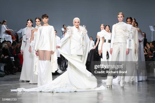 Carmen Dell'Orefice and models walk the runway during the Stephane Rolland Spring/Summer 2013 Haute-Couture show as part of Paris Fashion Week at...