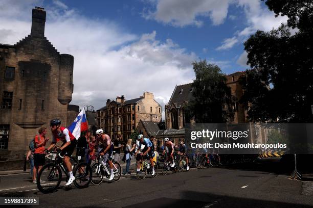 Gold medal winner, Mathieu Van Der Poel of The Netherlands competes in the 96th UCI Cycling World Championships Glasgow 2023, Men Elite Road Race a...