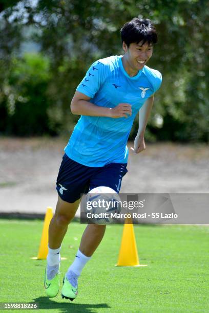 Daichi Kamada of SS Lazio during the SS Lazio training session at the Formello sport centre on August 07, 2023 in Rome, Italy.