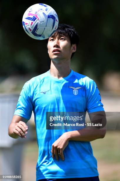 Daichi Kamada of SS Lazio during the SS Lazio training session at the Formello sport centre on August 07, 2023 in Rome, Italy.