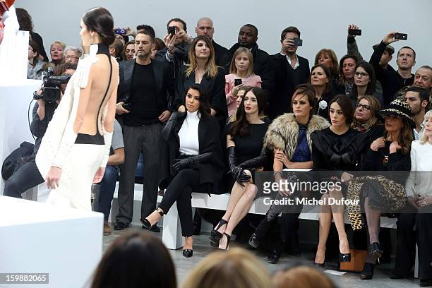 Kim Kardashian, Paz Vega, Yasmine LeBon and Sophia Assaidi sit in front row at the Stephane Rolland Spring/Summer 2013 Haute-Couture show as part of...