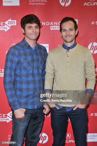 Rocky Braat and filmmaker Steve Hoover attend the "Blood Brother" premiere at Yarrow Hotel Theater during the 2013 Sundance Film Festival on January...