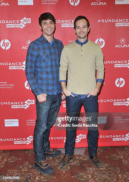 Rocky Braat and filmmaker Steve Hoover attend the "Blood Brother" premiere at Yarrow Hotel Theater during the 2013 Sundance Film Festival on January...