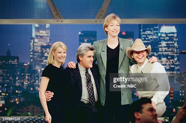 Episode -- Pictured: Gwyneth Paltrow, Jay Leno, Margo Dydek, Dwight Yoakam on June 21, 1998 --