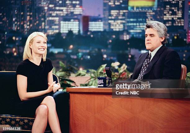 Episode -- Pictured: Actress Gwyneth Paltrow, host Jay Leno during an interview on June 21, 1998 --