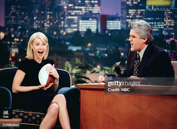 Episode -- Pictured: Actress Gwyneth Paltrow, host Jay Leno during an interview on June 21, 1998 --