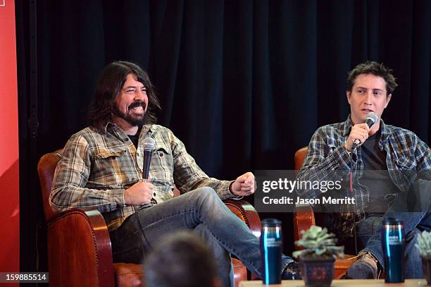 Dave Grohl and David Gordon Green attend the Cinema Cafe Presented By Chase Sapphire Preferred at Filmmaker Lodge during 2013 Sundance Film Festival...