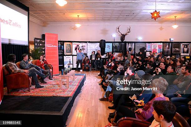 Dave Grohl. David Gordon Green and Melena Ryzik attend the Cinema Cafe Presented By Chase Sapphire Preferred at Filmmaker Lodge during 2013 Sundance...