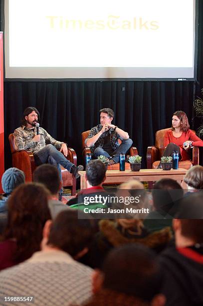 Dave Grohl. David Gordon Green and Melena Ryzik attend the Cinema Cafe Presented By Chase Sapphire Preferred at Filmmaker Lodge during 2013 Sundance...