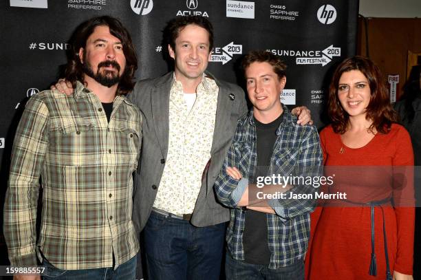 Dave Grohl, Trevor Groth, David Gordon Green and Melena Ryzik attend the Cinema Cafe Presented By Chase Sapphire Preferred at Filmmaker Lodge during...