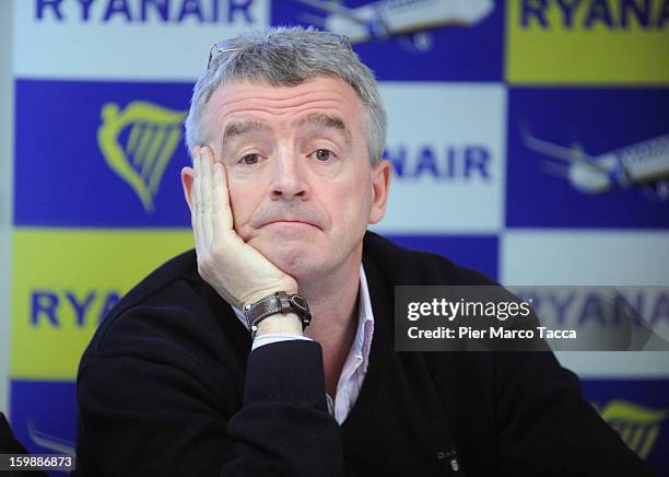 Ryanair CEO Michael O'Leary during a press conference at Orio Al Serio Airport on January 22, 2013 in Bergamo, Italy. Ryanair is introducing 4 new...