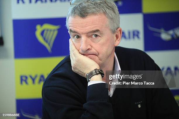 Ryanair CEO Michael O'Leary during a press conference at Orio Al Serio Airport on January 22, 2013 in Bergamo, Italy. Ryanair is introducing 4 new...