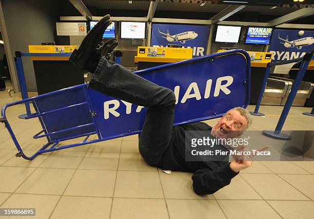Ryanair CEO Michael O'Leary poses after the press conference at Orio Al Serio Airport on January 22, 2013 in Bergamo, Italy. Ryanair is introducing 4...