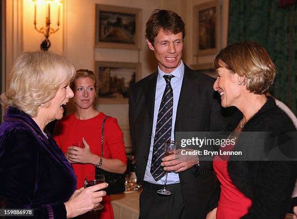 Camilla, Duchess of Cornwall, Laura Bechtolsheimer, William Fox-Pitt and Mary King attend a reception hosted by the Duchess of Cornwall for the...