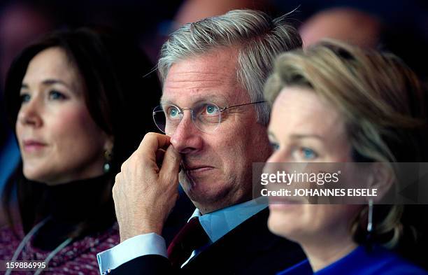 Princess Mathilde of Belgium and Crown Prince Philippe of Belgium attend the opening Ceremony of the World Economic Forum on January 22, 2013 at the...