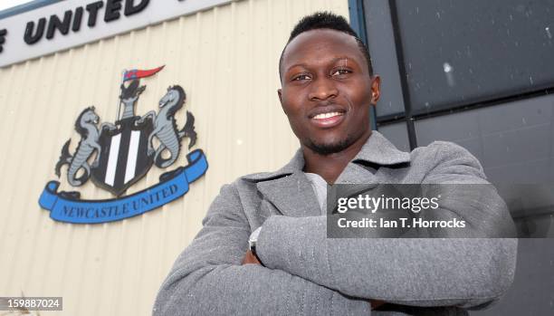 New signing Mapou Yanga-Mbiwa of Newcastle United poses at the Little Benton training ground on January 22, 2013 in Newcastle upon Tyne, England.