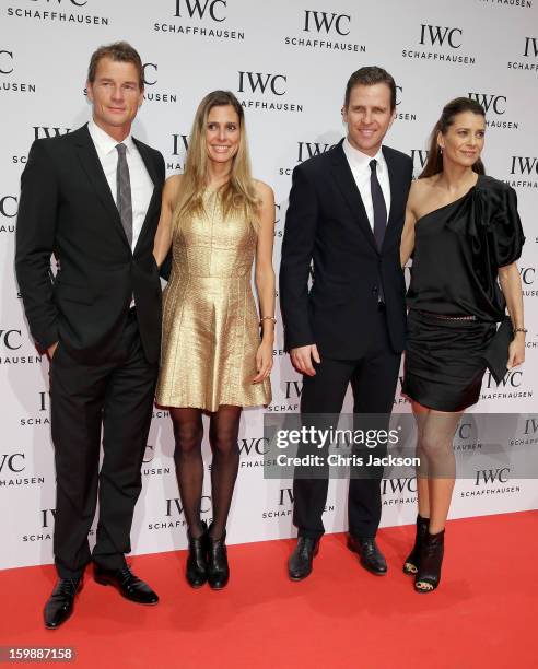 Jens Lehmann, Conny Lehmann, Oliver Bierhoff and Klara Szalantzy attend the IWC Schaffhausen Race Night event during the Salon International de la...