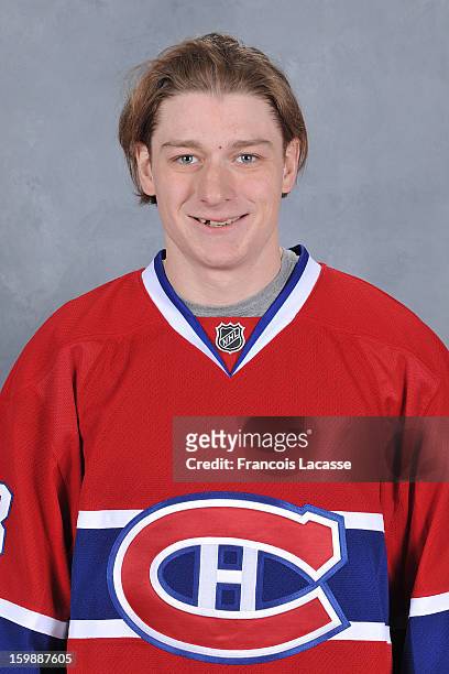 Ryan White of the Montreal Canadiens poses for his official headshot for the 2012-2013 season on January 13, 2013 at the Bell Sports Complex in...