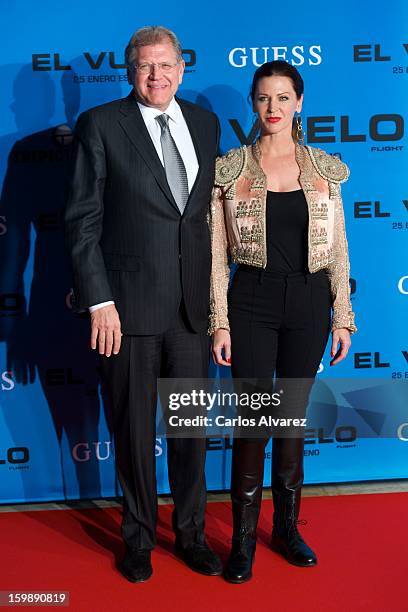 Director Robert Zemeckis and Leslie Zemeckis attend the "Flight" premiere at the Capitol cinema on January 22, 2013 in Madrid, Spain.