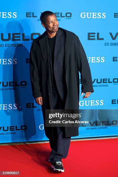 Actor Denzel Washington attends the "Flight" premiere at the Capitol cinema on January 22, 2013 in Madrid, Spain.