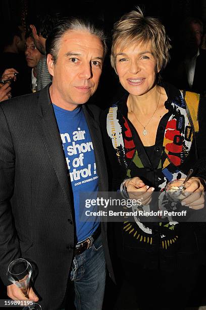 Philippe Vandel and Veronique Jannot attend 'La Petite Maison De Nicole' Inauguration Cocktail at Hotel Fouquet's Barriere on January 22, 2013 in...