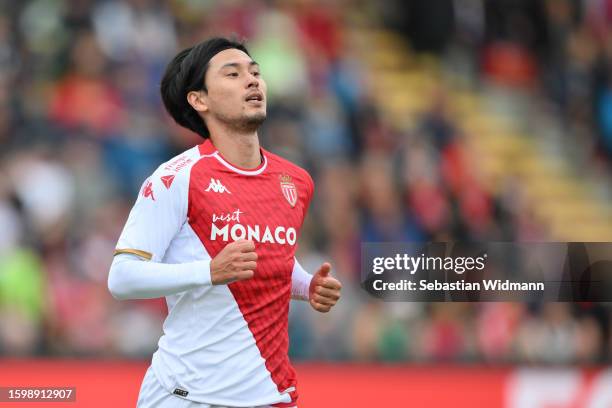 Takumi Minamino of AS Monaco looks on after scoring his team's first goal during the pre-season friendly match between FC Bayern München and AS...