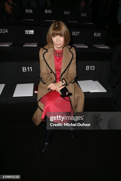 Anna Wintour attends the Giorgio Armani Prive Spring/Summer 2013 Haute-Couture show as part of Paris Fashion Week at Theatre National de Chaillot on...