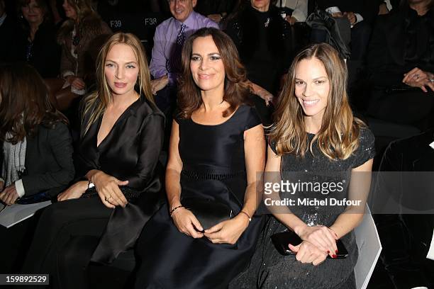 Uma Thurman, Roberta Armani and Hilary Swank attend the Giorgio Armani Prive Spring/Summer 2013 Haute-Couture show as part of Paris Fashion Week at...