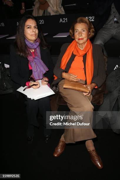 Francoise Meyers Bettancourt and Liliane Bettancourt attend the Giorgio Armani Prive Spring/Summer 2013 Haute-Couture show as part of Paris Fashion...