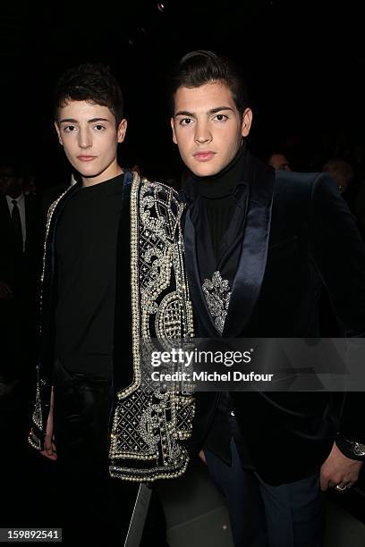 Harry Brant and Peter Brant Jr attend the Giorgio Armani Prive Spring/Summer 2013 Haute-Couture show as part of Paris Fashion Week at Theatre...