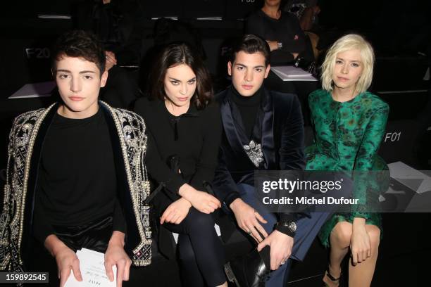 Harry Brant, Tallulah Harlech, Peter Brant junior and Elena Perminova attend the Giorgio Armani Prive Spring/Summer 2013 Haute-Couture show as part...