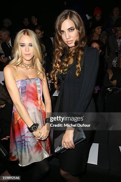 Mary Charteris and Amber LeBon attend the Giorgio Armani Prive Spring/Summer 2013 Haute-Couture show as part of Paris Fashion Week at Theatre...