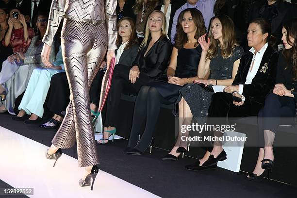 Isabelle Huppert, Uma Thurman, Roberta Armani and Hilary Swank attend the Giorgio Armani Prive Spring/Summer 2013 Haute-Couture show as part of Paris...