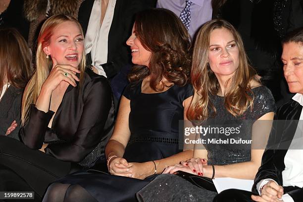 Uma Thurman, Roberta Armani and Hilary Swank attend the Giorgio Armani Prive Spring/Summer 2013 Haute-Couture show as part of Paris Fashion Week at...