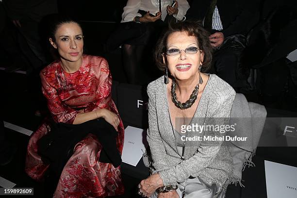 Livia Firth and Claudia Cardinale attend the Giorgio Armani Prive Spring/Summer 2013 Haute-Couture show as part of Paris Fashion Week at Theatre...