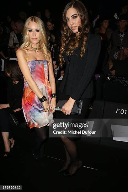 Mary Charteris and Amber LeBon attend the Giorgio Armani Prive Spring/Summer 2013 Haute-Couture show as part of Paris Fashion Week at Theatre...