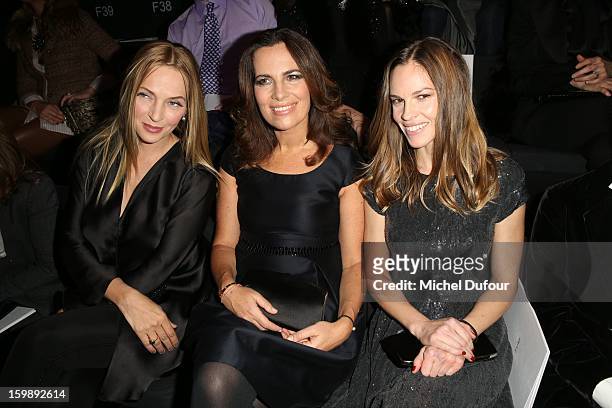 Uma Thurman, Roberta Armani and Hilary Swank attend the Giorgio Armani Prive Spring/Summer 2013 Haute-Couture show as part of Paris Fashion Week at...