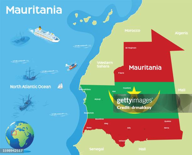 mauritania flag and map - shipwreck stock illustrations