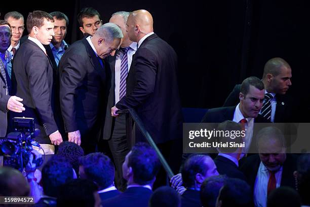 Israeli Prime Minister Benjamin Netanyahu at his election campaign headquarters on Janurary 23, 2013 in Tel Aviv, Israel. Exit polls suggested that...