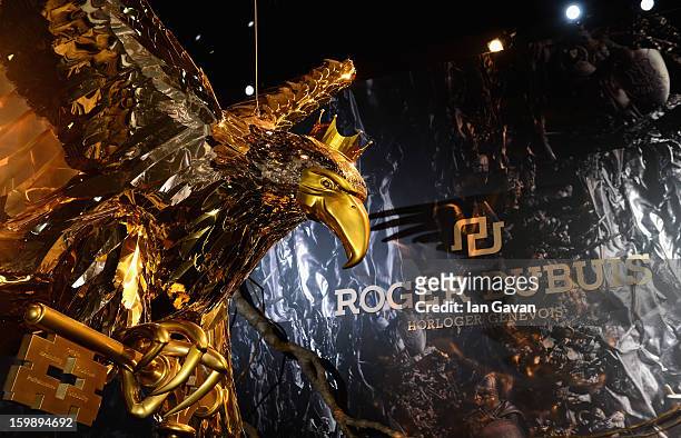 The Roger Dubuis eagle is pictured in the booth during the 23rd Salon International de la Haute Horlogerie at the Geneva Palexpo on January 22, 2013...