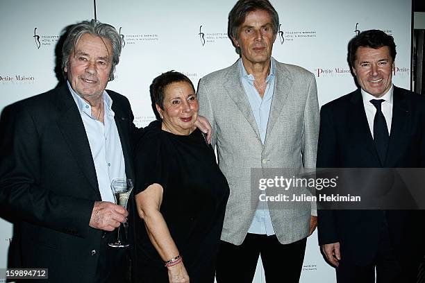 Alain Delon, guest, Dominique Desseigne and Christian Estrosi attend 'La Petite Maison De Nicole' Inauguration Photocall at Hotel Fouquet's Barriere...