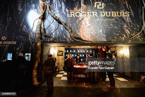 General view inside the Roger Dubuis booth during the 23rd Salon International de la Haute Horlogerie at the Geneva Palexpo on January 22, 2013 in...