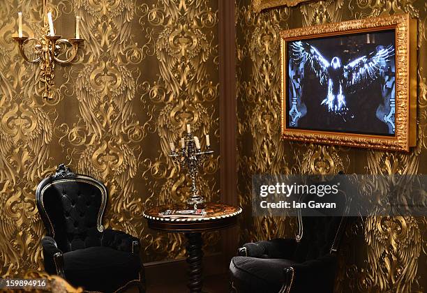 General view in the lounge area of the Roger Dubuis booth during the 23rd Salon International de la Haute Horlogerie at the Geneva Palexpo on January...