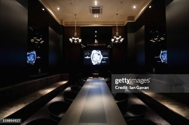 General view inside the press conference room of the Roger Dubuis booth during the 23rd Salon International de la Haute Horlogerie at the Geneva...