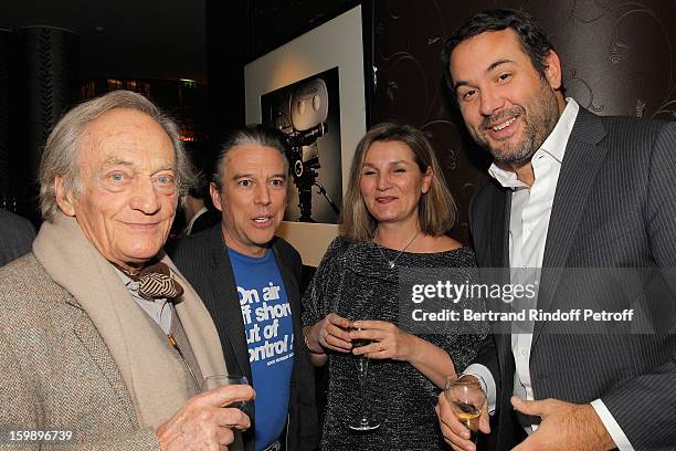 Philippe Tesson, Philippe Vandel, Bruce Toussaint's wife Catherine and Bruce Toussaint attend 'La Petite Maison De Nicole' Inauguration Cocktail at...