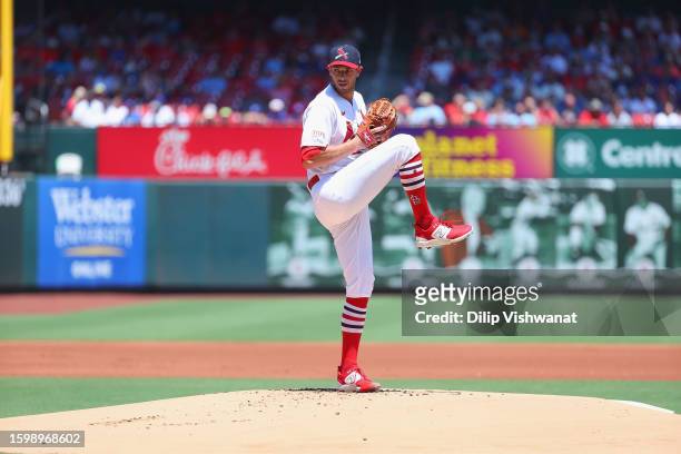 Steven Matz of the St. Louis Cardinals delivers a pitch against the Chicago Cubs at Busch Stadium on July 30, 2023 in St Louis, Missouri.